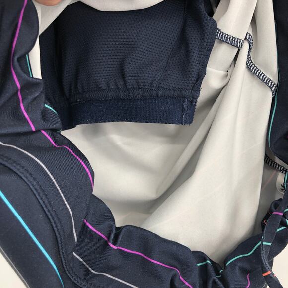 Athleta Navy Blue Multicolor Stripe Ties Racerback Built In Bra Tinker Tank Top - Picture 8 of 10